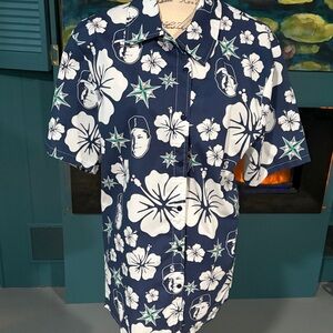Navy Blue Floral Shirt.  Adult XL